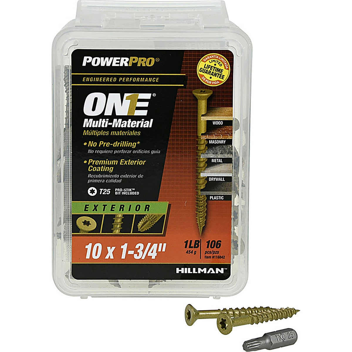Hillman 116842 Power Pro One No. 10 x 1-3/4 in. L Star Flat Head Multi-Material Screw 1 lb. 106/Pack