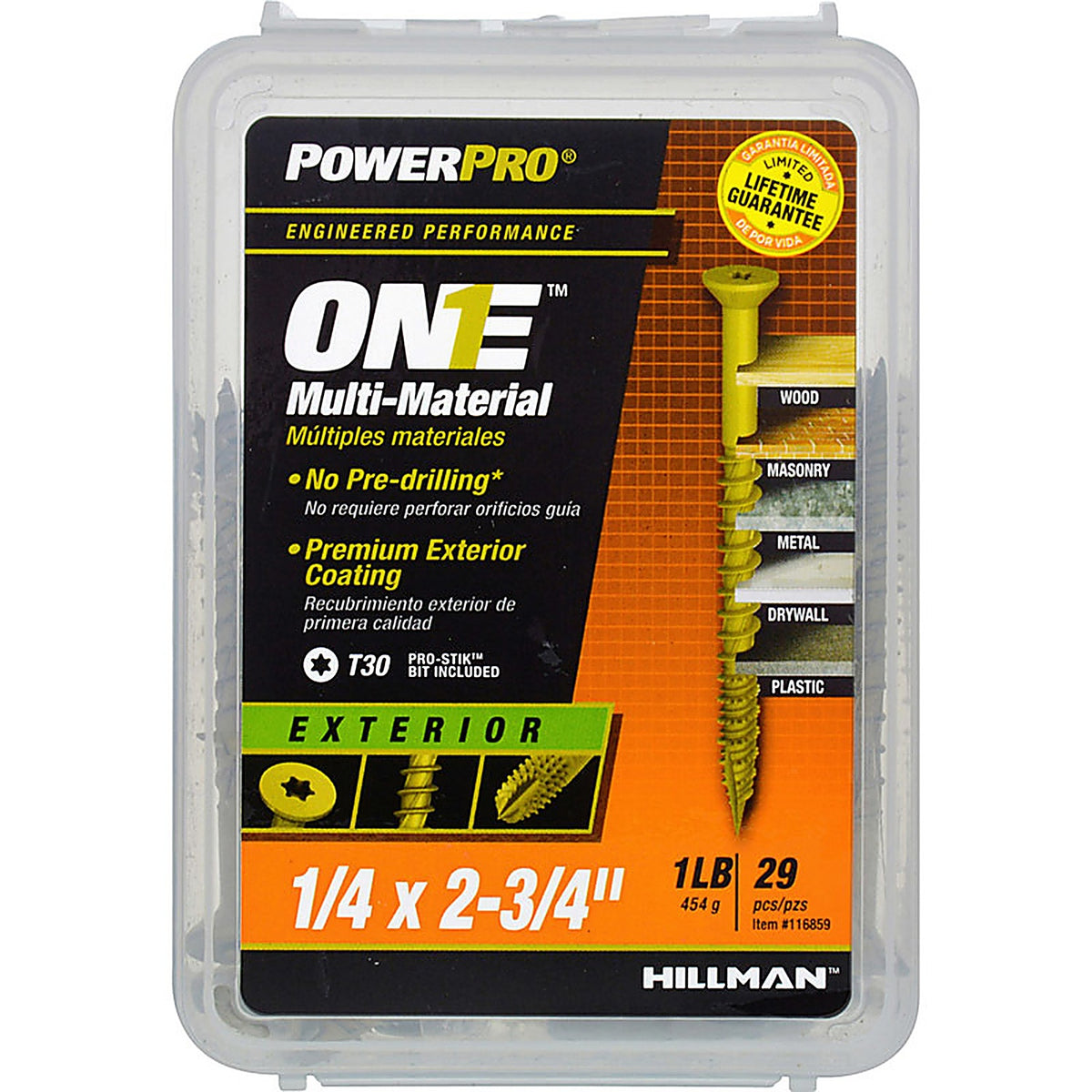 Hillman 116859 Power Pro One 1/4 in. x 2-3/4 in. L Star Flat Head Multi-Material Screw 1 lb. 29/Pack