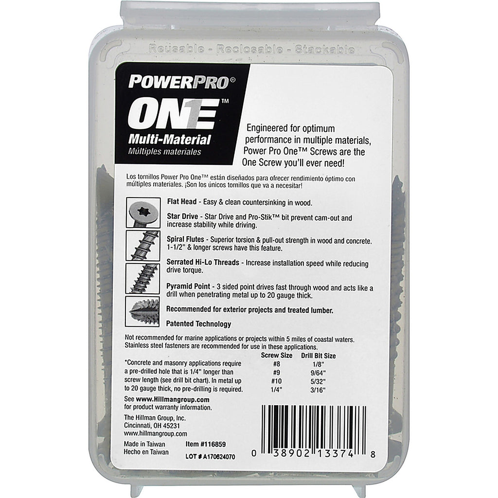 Hillman 116859 Power Pro One 1/4 in. x 2-3/4 in. L Star Flat Head Multi-Material Screw 1 lb. 29/Pack