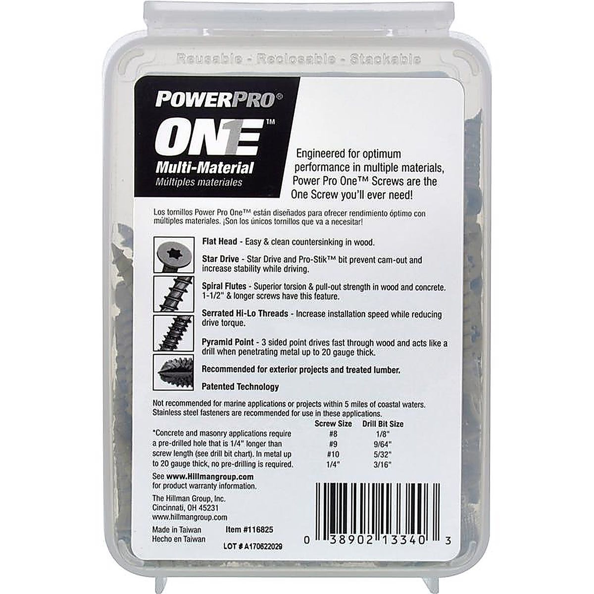Hillman 116825 Power Pro One No. 8 x 1-1/4 in. L Star Flat Head Multi-Material Screw 1 lb. 194/Pack