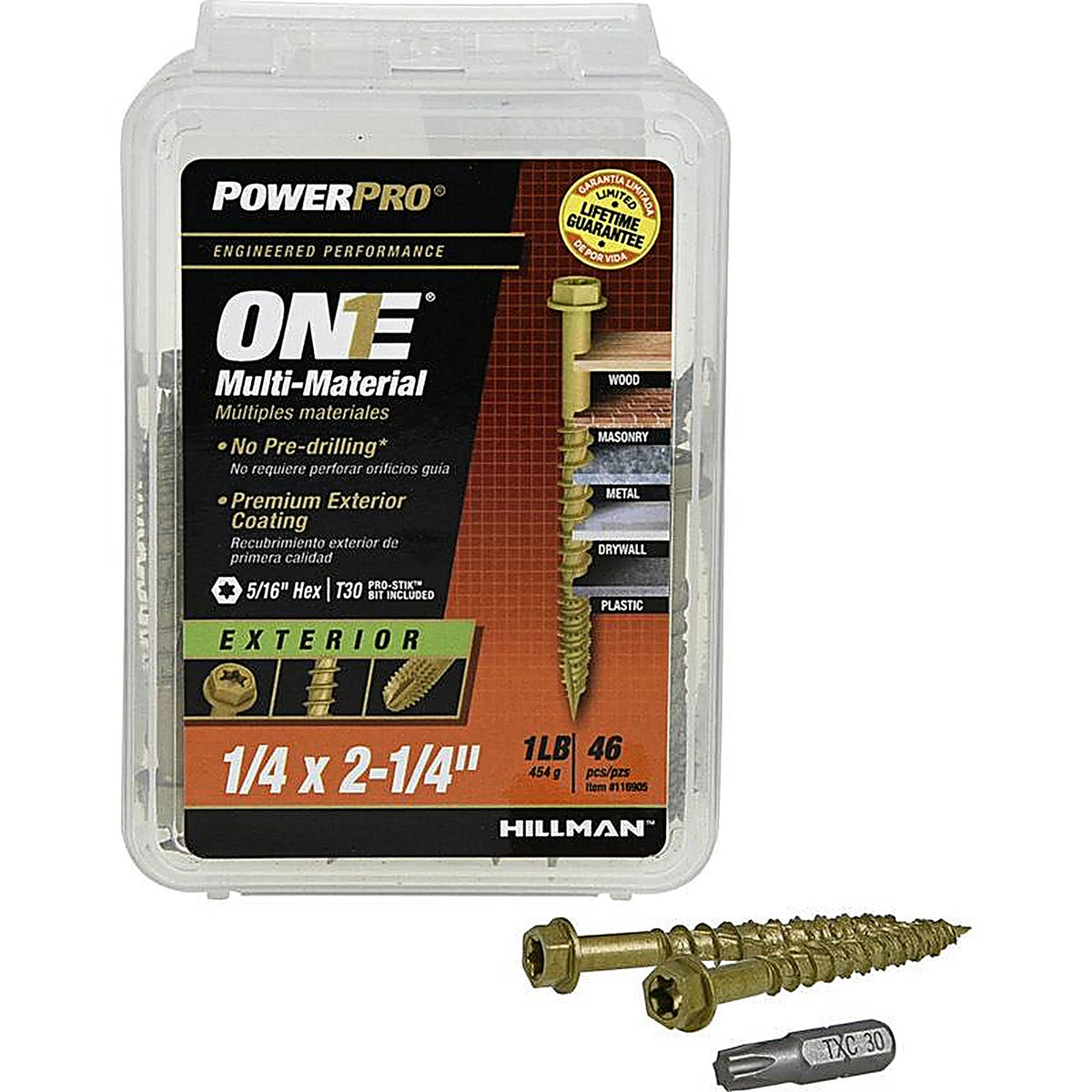 Hillman 116905 Power Pro One 1/4 in. x 2-1/4 in. L Star Hex Washer Head Multi-Material Screw 1 lb. 46/Pack