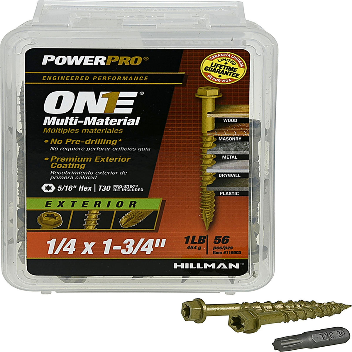 Hillman 116903 Power Pro 1/4 in. x 1-3/4 in. L Star Hex Washer Head Multi-Material Screw 1 lb. 56/Pack