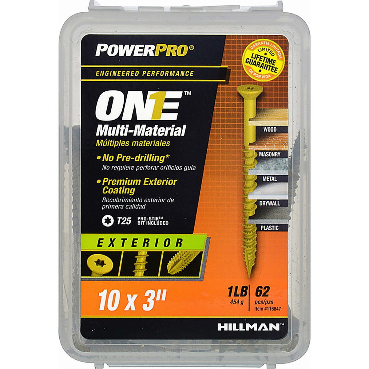 Hillman 116847 Power Pro One No. 10 x 3 in. L Star Flat Head Multi-Material Screw 1 lb. 62/Pack
