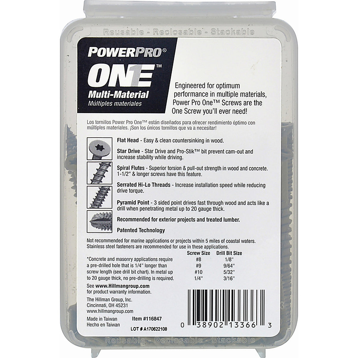 Hillman 116847 Power Pro One No. 10 x 3 in. L Star Flat Head Multi-Material Screw 1 lb. 62/Pack