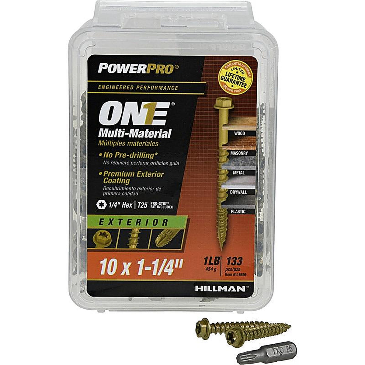 Hillman 116895 Power Pro No. 10 x 1-1/4 in. L Star Hex Washer Head Multi-Material Screw 1 lb. 133/Pack