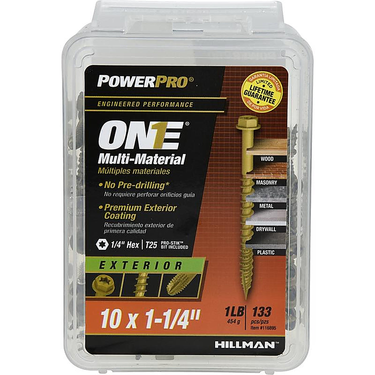 Hillman 116895 Power Pro No. 10 x 1-1/4 in. L Star Hex Washer Head Multi-Material Screw 1 lb. 133/Pack