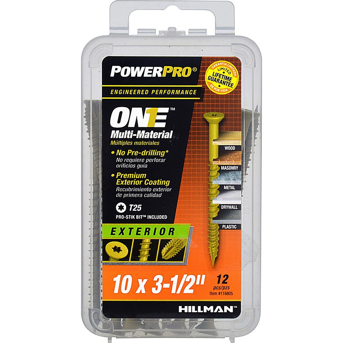 Hillman 116805 Power Pro One No. 10 x 3-1/2 in. L Star Flat Head Multi-Material Screw 12/Pack
