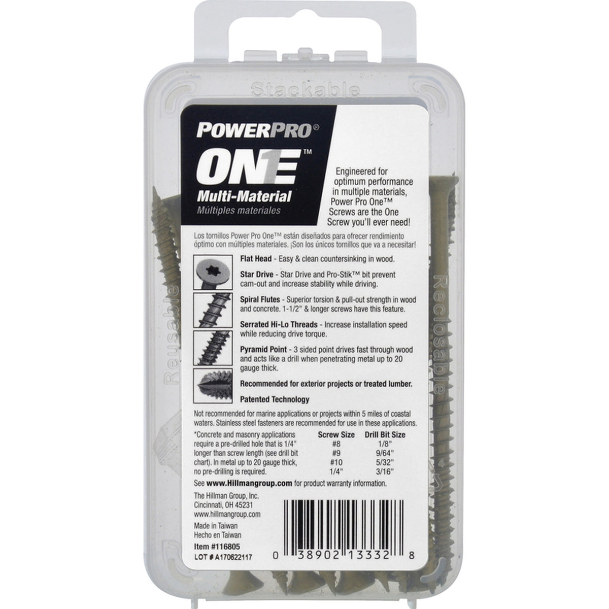 Hillman 116805 Power Pro One No. 10 x 3-1/2 in. L Star Flat Head Multi-Material Screw 12/Pack