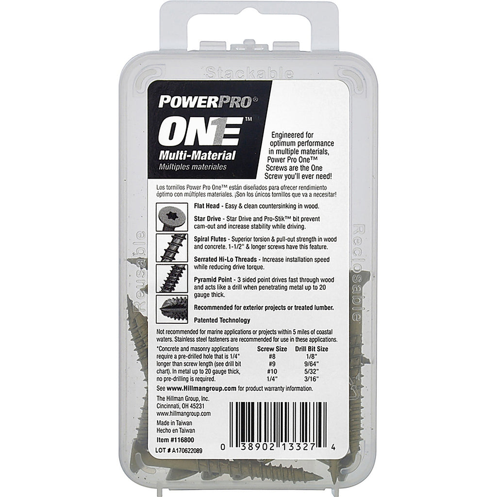 Hillman 116800 Power Pro One No. 10 x 2 in. L Star Flat Head Multi-Material Screw 15/Pack