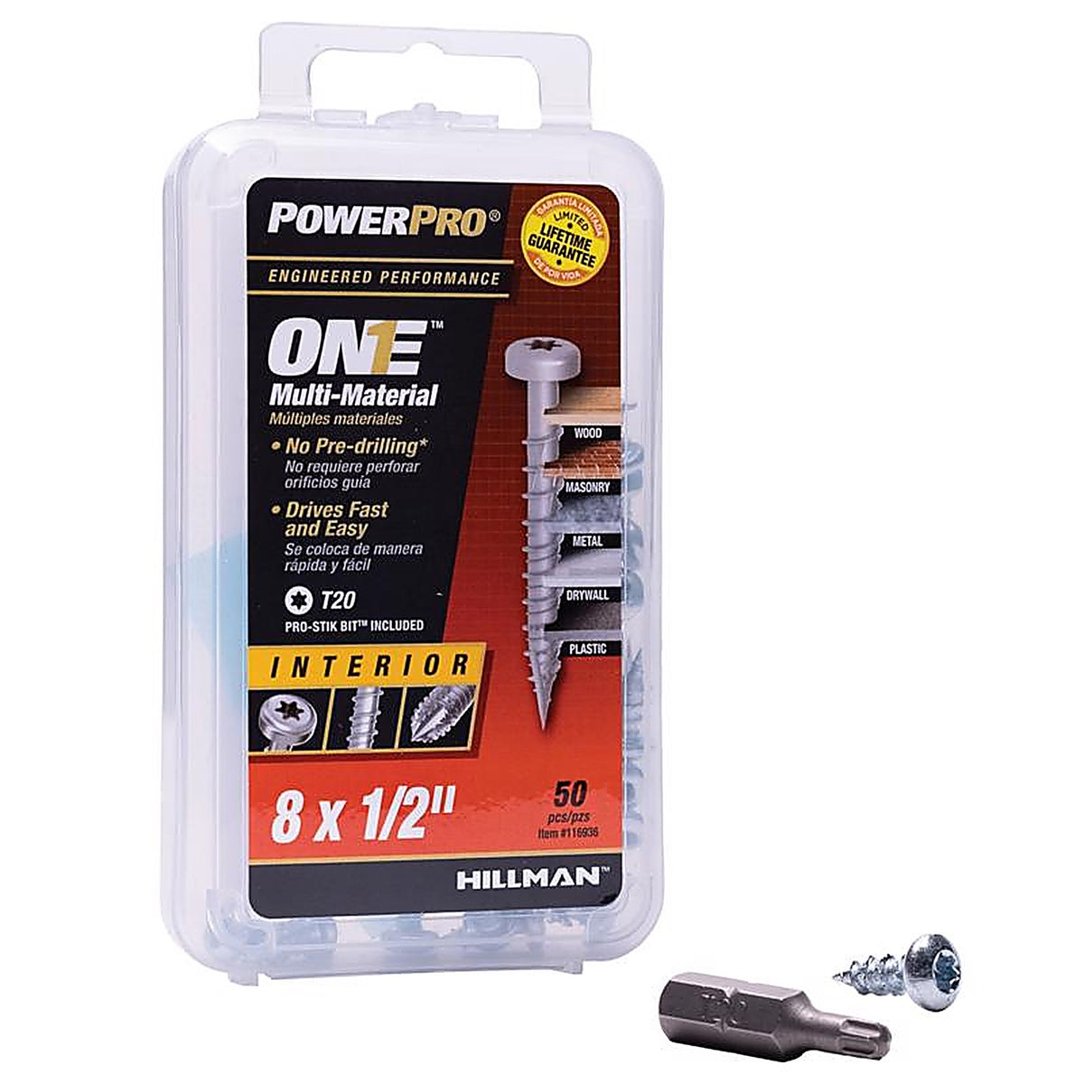 Hillman 116936 Power Pro No. 8 x 1/2 in. L Star Pan Head Multi-Material Screw 50/Pack