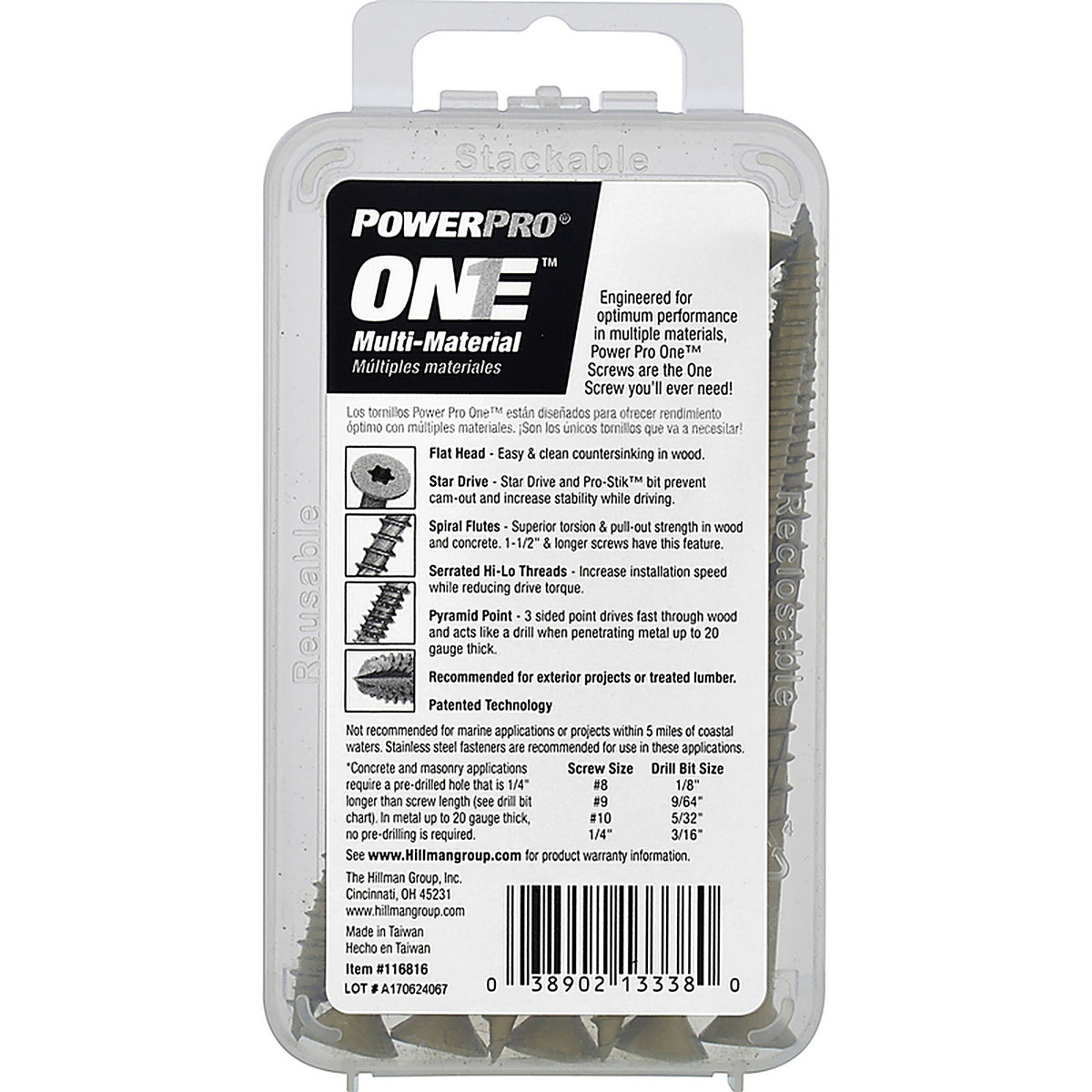 Hillman 116816 Power Pro One 1/4 in. x 4 in. L Star Flat Head Multi-Material Screw 8/Pack