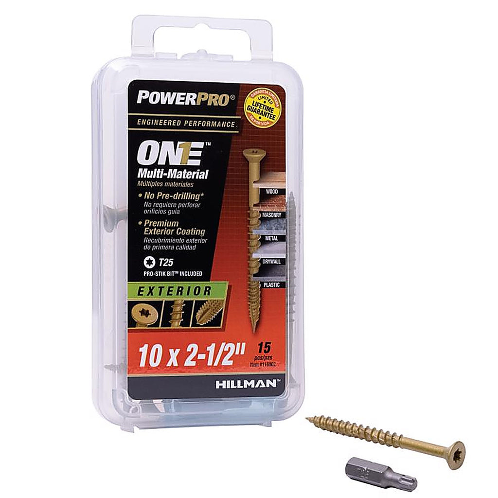 Hillman 116802 Power Pro One No. 10 x 2-1/2 in. L Star Flat Head Multi-Material Screw 15/Pack