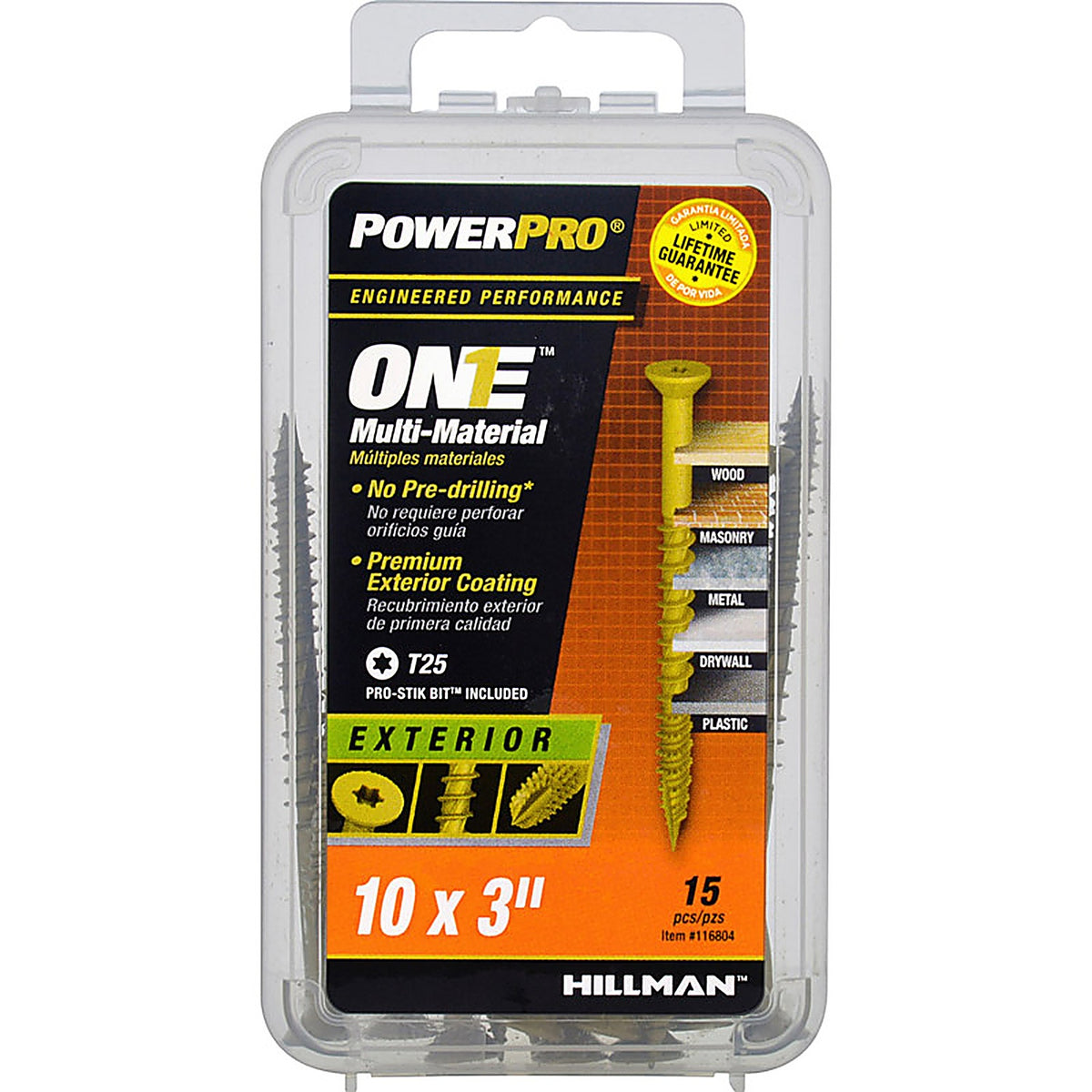 Hillman 116804 Power Pro One No. 10 x 3 in. L Star Flat Head Multi-Material Screw 15/Pack