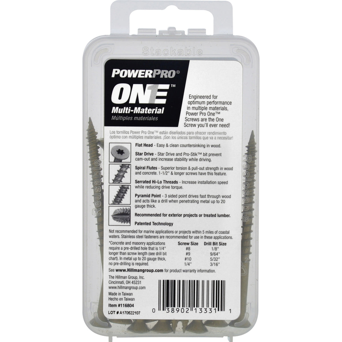 Hillman 116804 Power Pro One No. 10 x 3 in. L Star Flat Head Multi-Material Screw 15/Pack