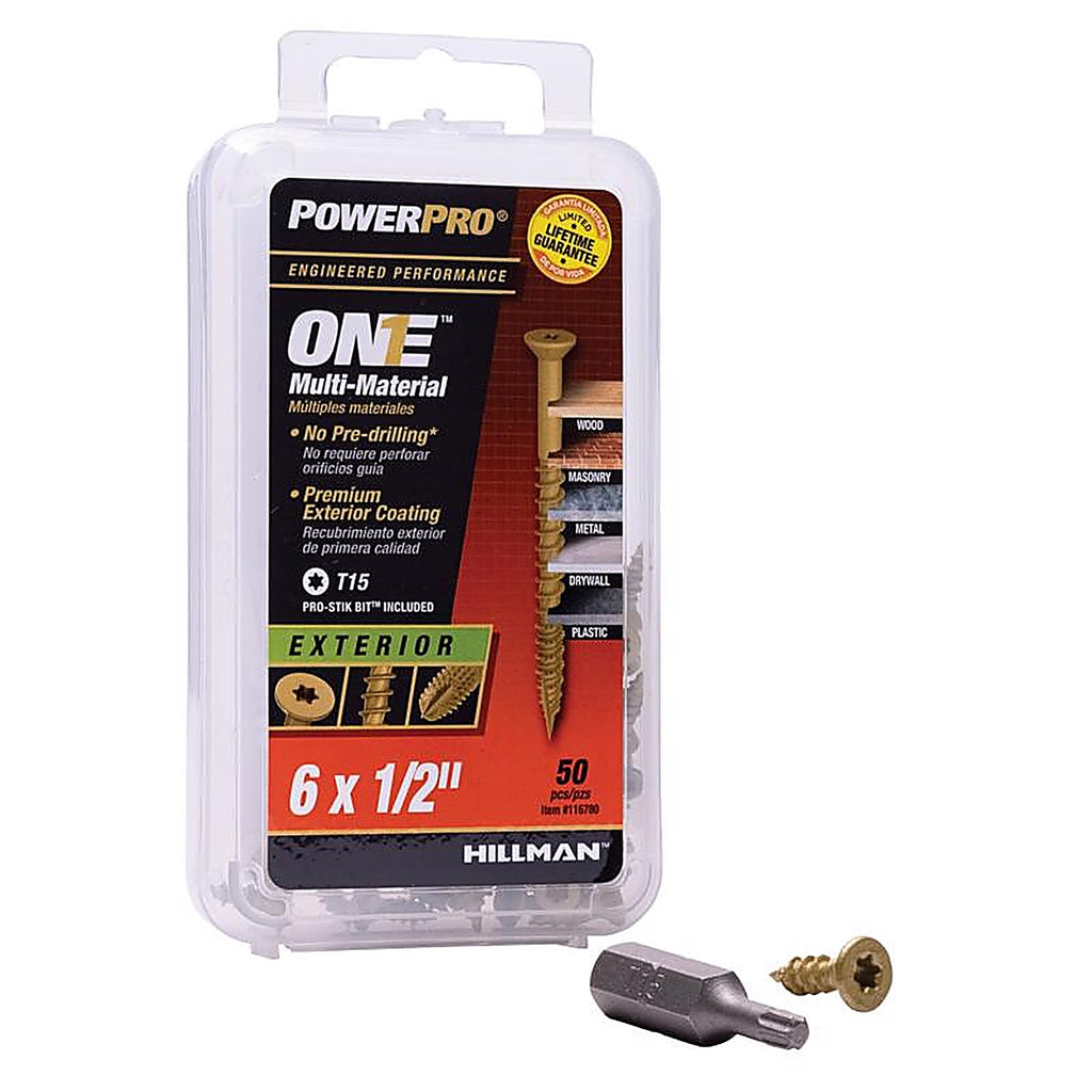 Hillman 116780 Power Pro One No. 6 x 1/2 in. L Star Flat Head Multi-Material Screw 50/Pack