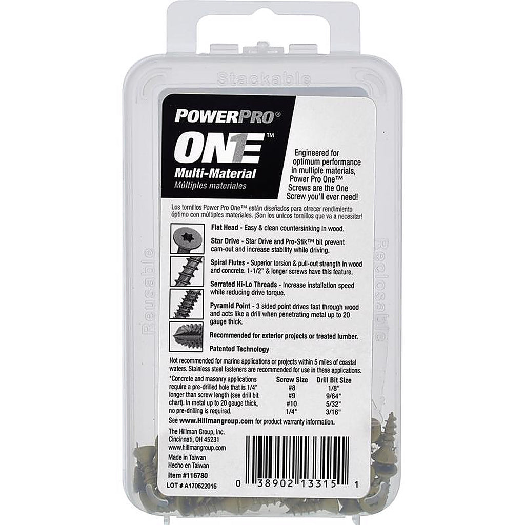 Hillman 116780 Power Pro One No. 6 x 1/2 in. L Star Flat Head Multi-Material Screw 50/Pack