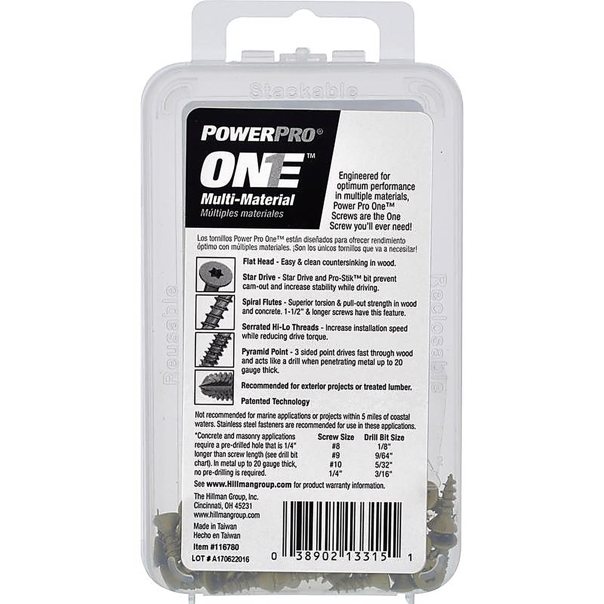Hillman 116780 Power Pro One No. 6 x 1/2 in. L Star Flat Head Multi-Material Screw 50/Pack