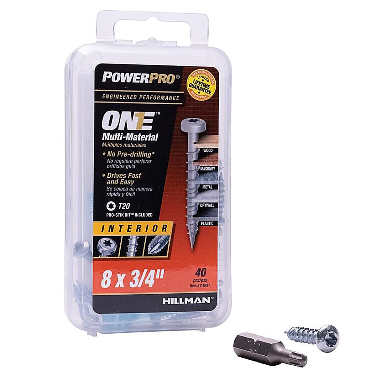 Hillman 116937 Power Pro No. 8 x 3/4 in. L Star Pan Head Multi-Material Screw 40/Pack