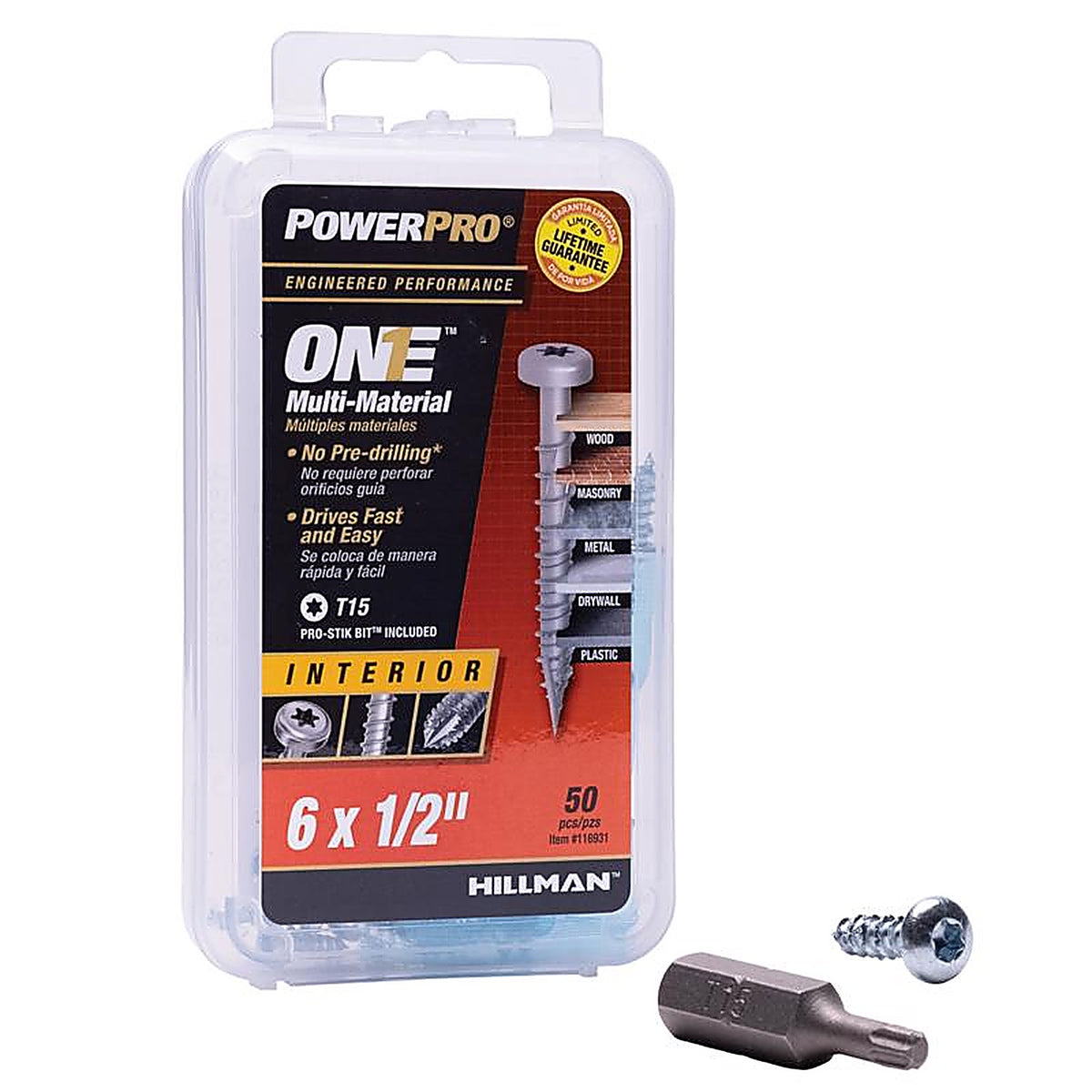 Hillman 116931 Power Pro One No. 6 x 1/2 in. L Star Pan Head Multi-Material Screw 50/Pack