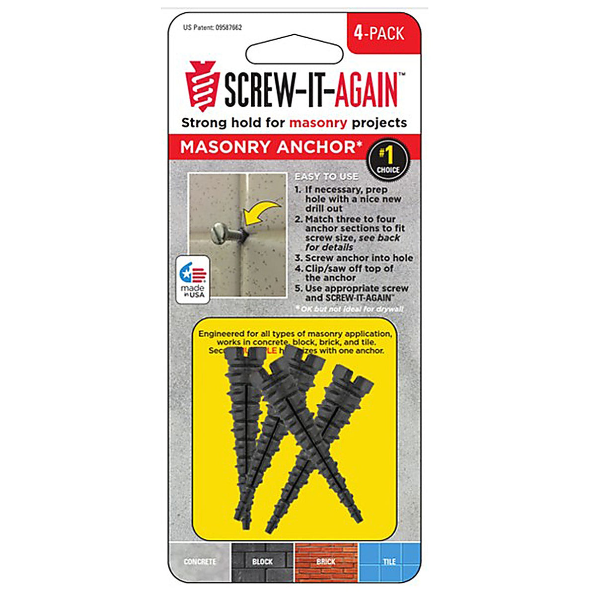 Screw-It-Again - SIA-4PK-M - 1/4 In. D X 2 In. L Polypropylene HEX Head Masonry Anchor 4 Pack