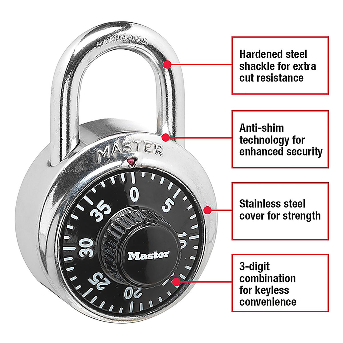 Master Lock - 1500D - 2-9/10 In. H X 1-7/8 In. W Steel Combination Dial Combination Padlock