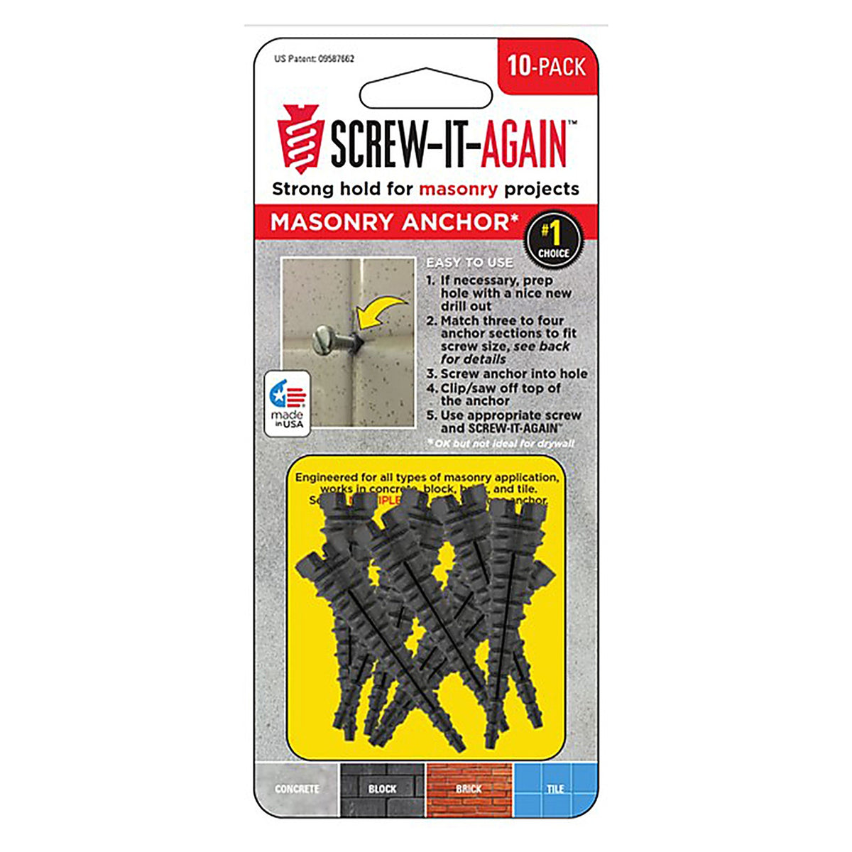 Screw-It-Again - SIA-10PK-M - 1/4 In. D X 2 In. L Polypropylene HEX Head Masonry Anchor 10 Pack