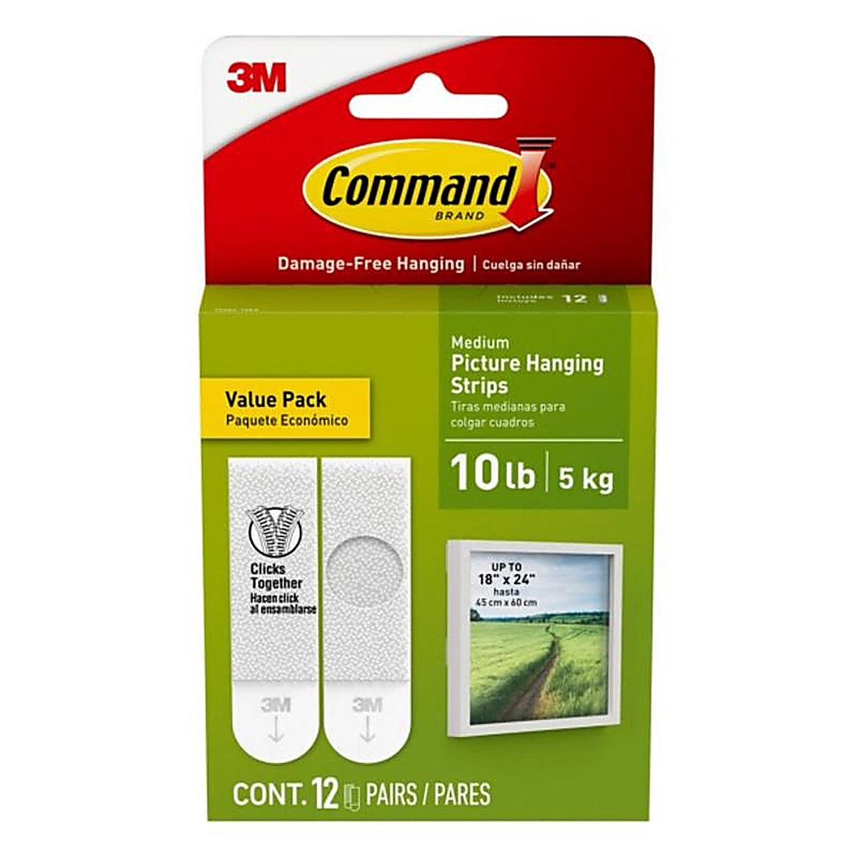 3M 17204-12ES Command White Foam Picture Hanging Strips Medium 3 lb. 12/Pack