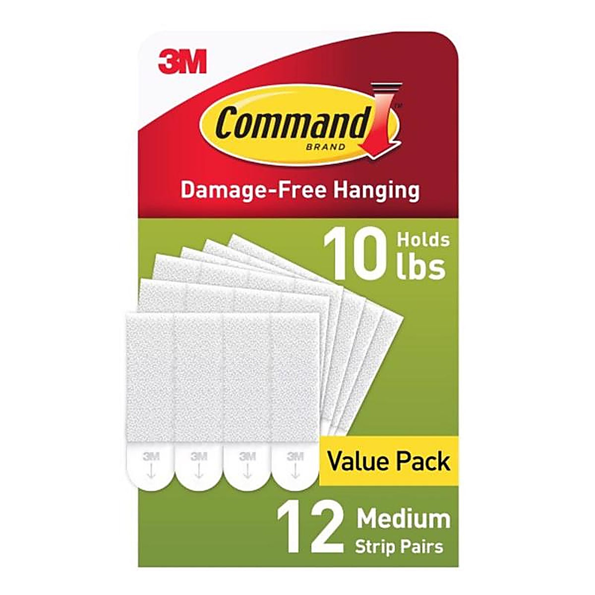 3M 17204-12ES Command White Foam Picture Hanging Strips Medium 3 lb. 12/Pack