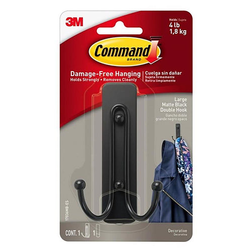 3M 17036MB-ES Command 2 in. L Matte Black Metal Large Double Hook 4 lb. capacity 1/Pack