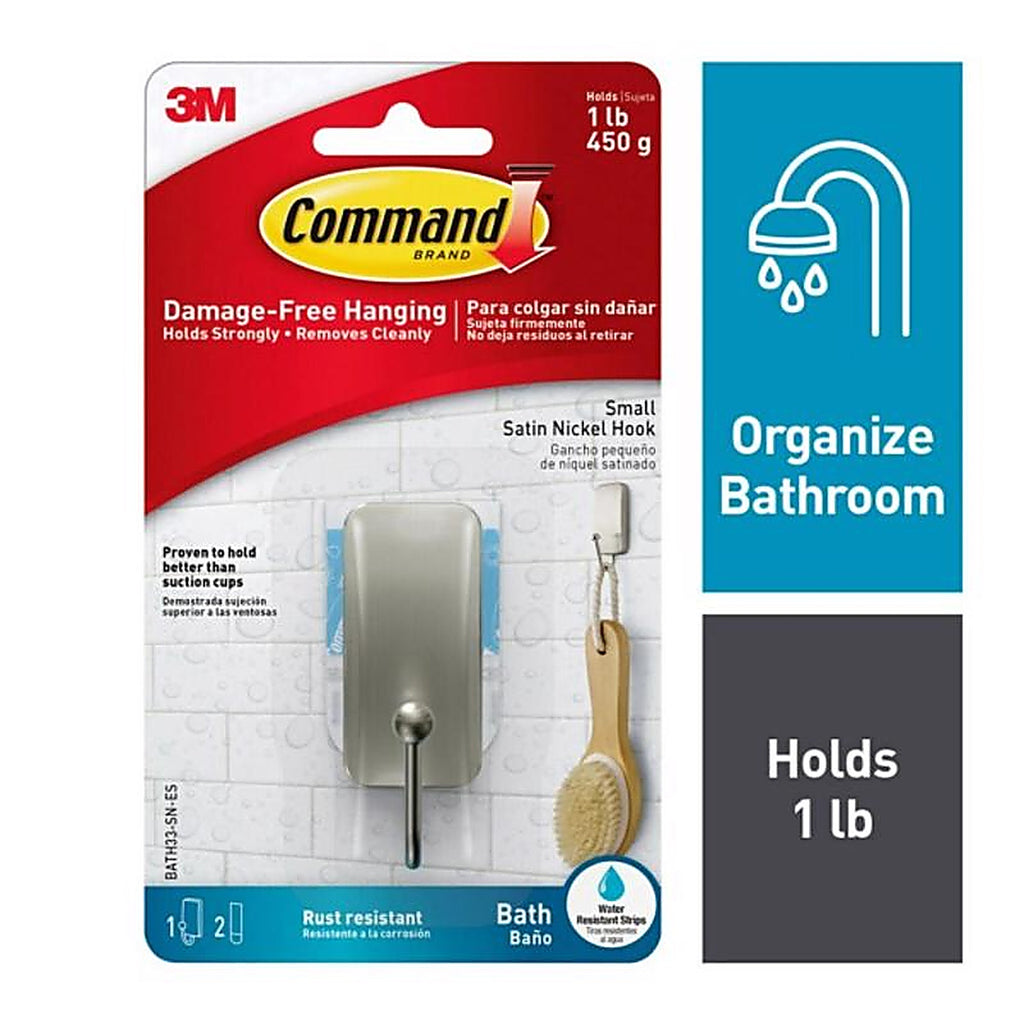 3M BATH33-SN-ES Command 1.18 in. L Satin Nickel Silver Adhesive Hook