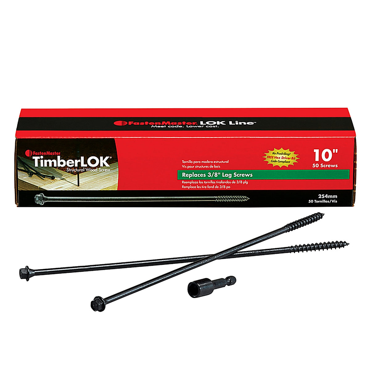 FastenMaster FMTLOK10-50A TimberLok 10 in. L Hex E-Coat Structural Wood Screws 50/Pack