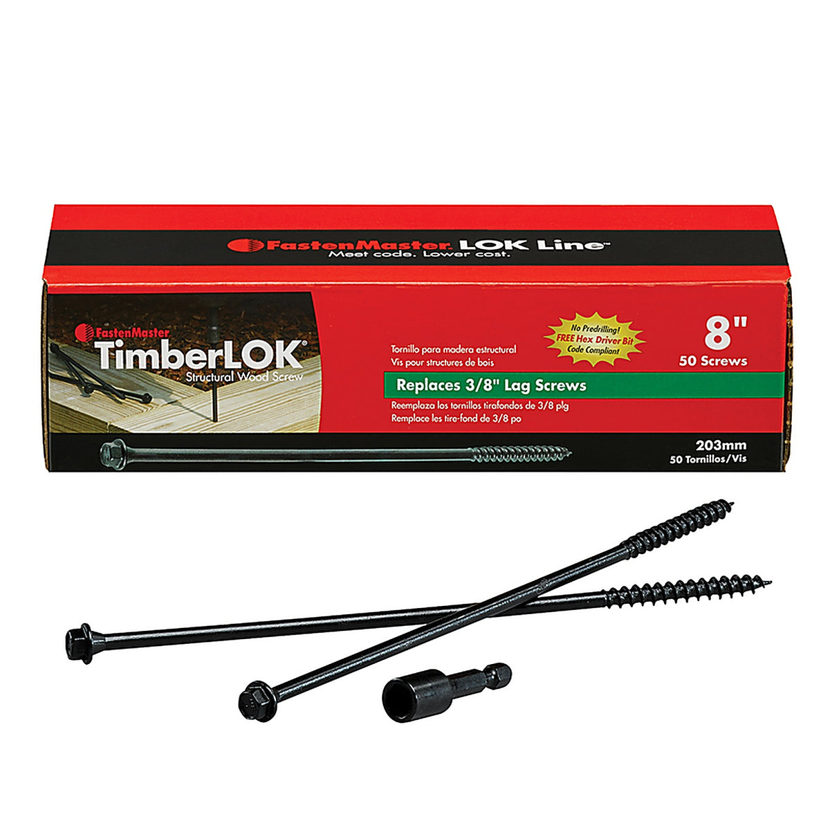 FastenMaster FMTLOK08-50A TimberLok 8 in. L Hex E-Coat Structural Wood Screws 50/Pack