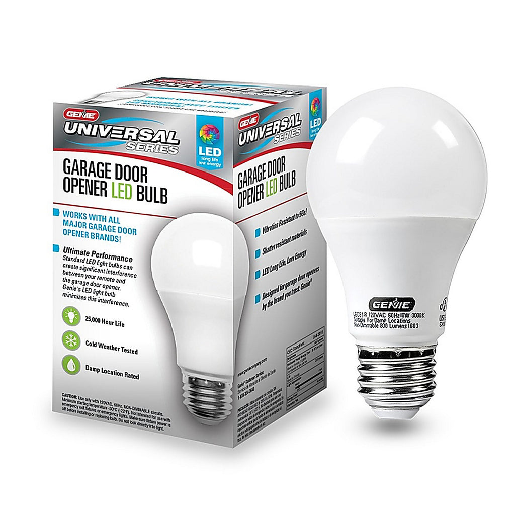 Genie - 40654R - Title 20 Approved A19 E26 (Medium) LED Garage Bulb Warm White 60 Watt Equivalence 1 Pack