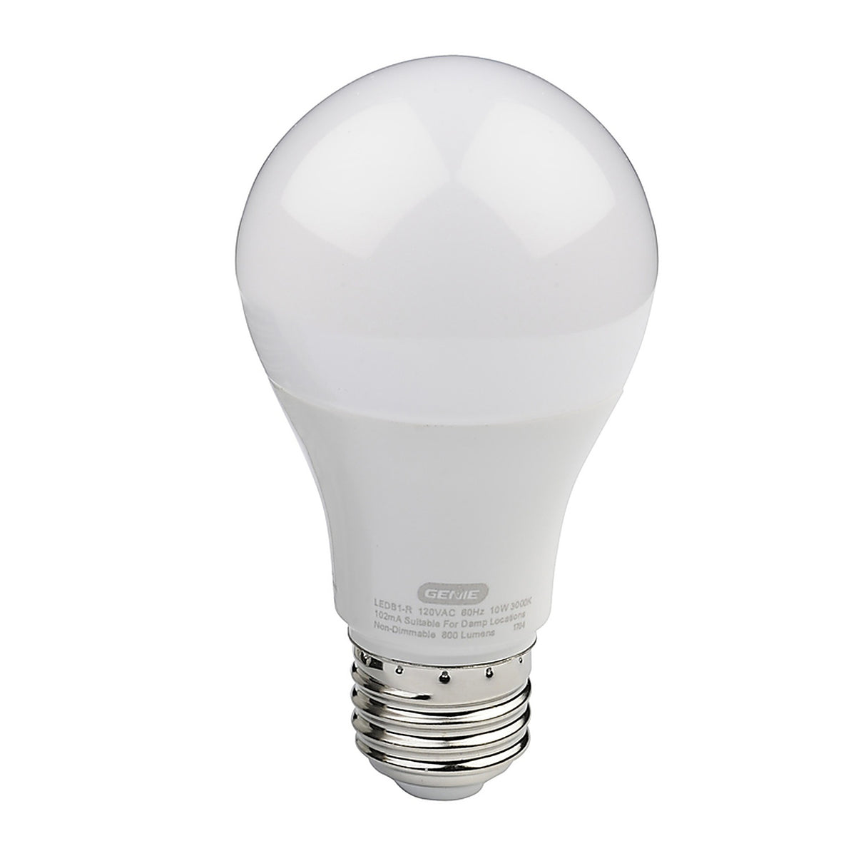 Genie - 40654R - Title 20 Approved A19 E26 (Medium) LED Garage Bulb Warm White 60 Watt Equivalence 1 Pack