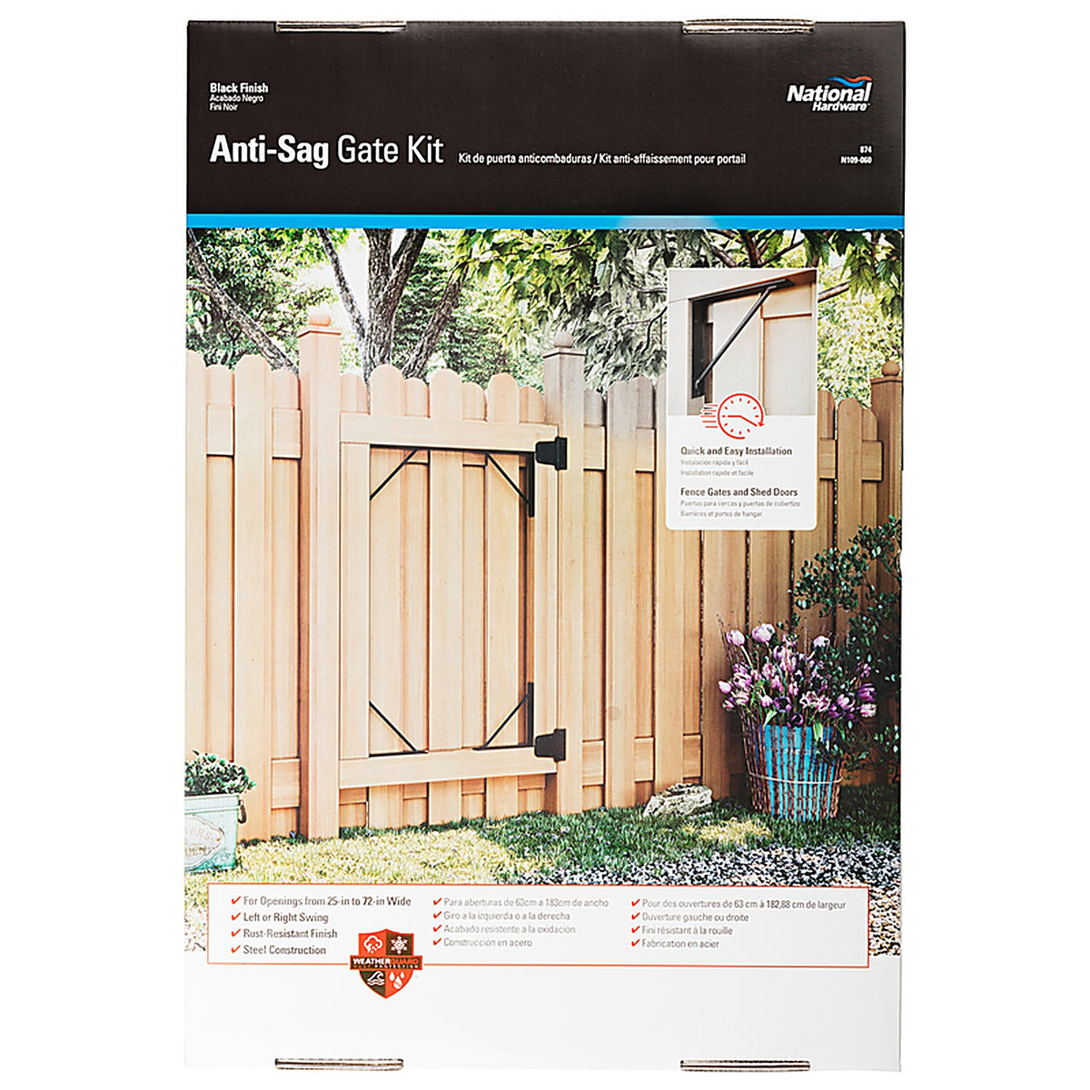 National Hardware N109-060 3.74 in. L Black Steel Anti-Sag Gate Kit 1/Pack