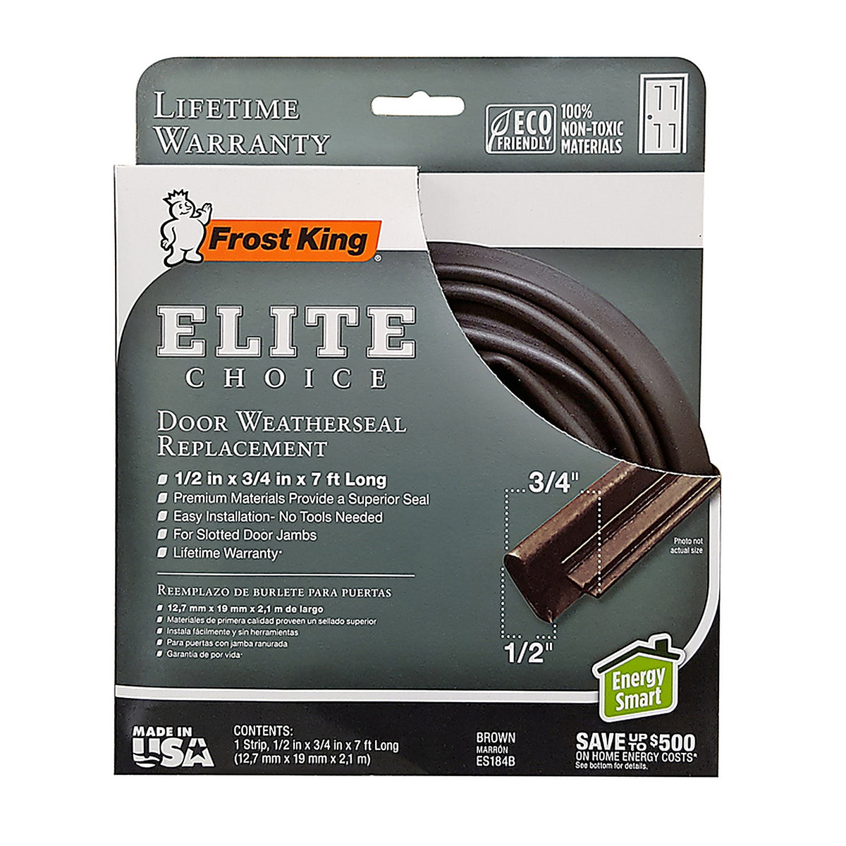 Frost King - ES184B - Brown Rubber Weather Seal for Doors 7 Ft. L X 0.5 In.