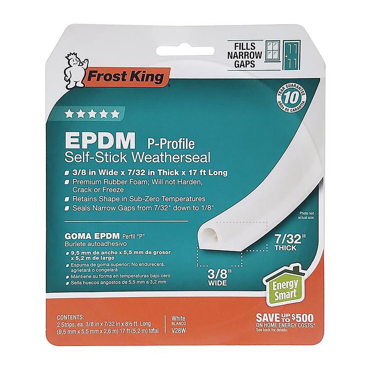 Frost King - V28WA - White Epdm Rubber Foam Weather Seal for Doors and Windows 17 Ft. L X 0.22 In.