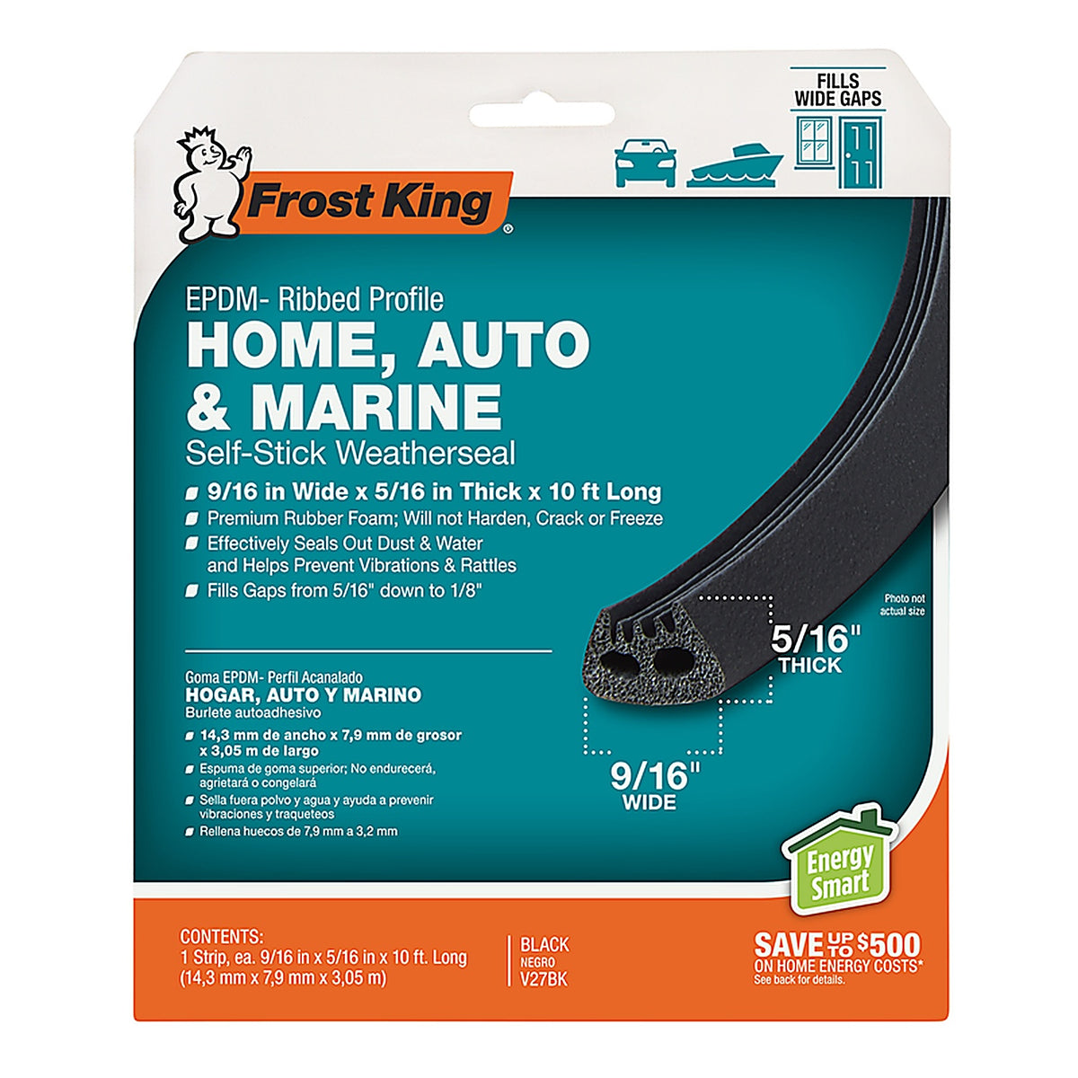 Frost King - V27BK - Black Epdm Rubber Foam Weather Seal for Doors and Windows 10 Ft. L X 0.32 In.