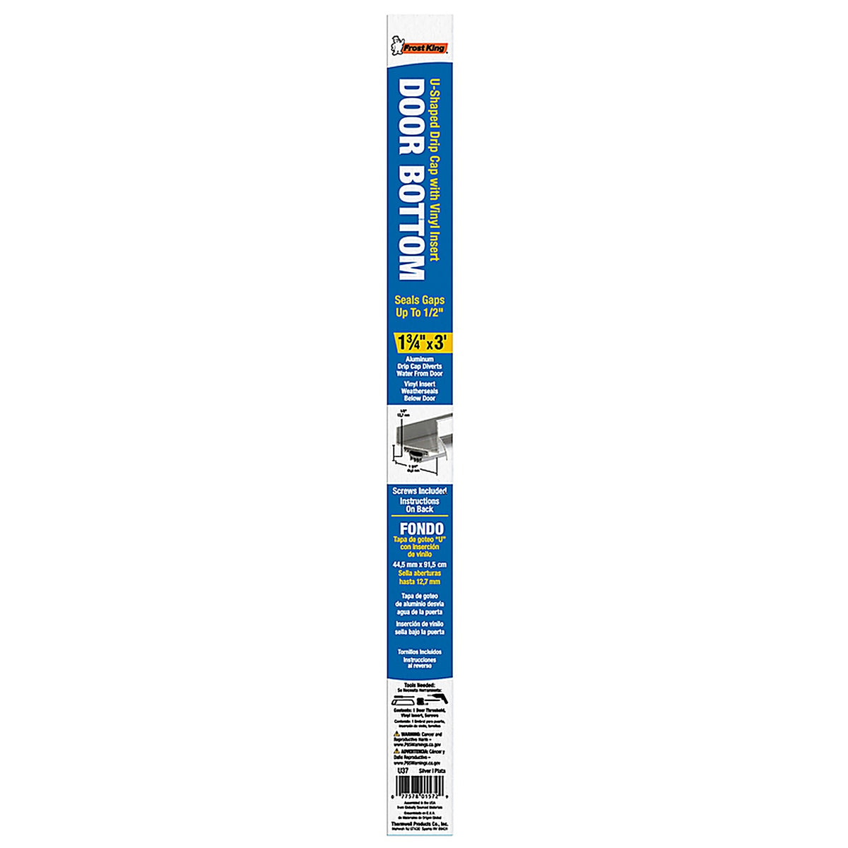 Frost King - U37H - Silver Aluminum/Vinyl U-Shaped Bottom for Doors 36 In. L X 1.75 In.