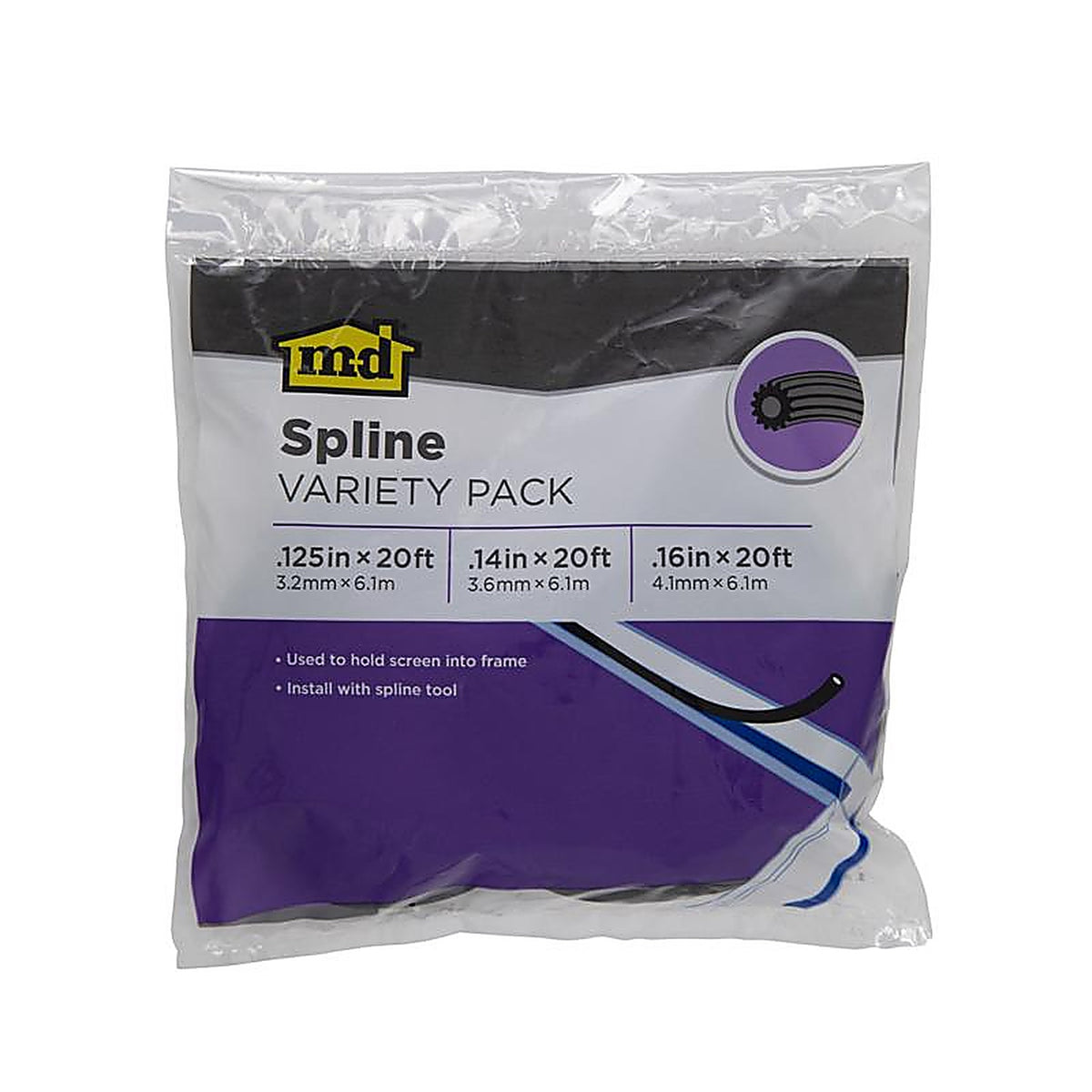 M-D - 14165 - Building Products 0.125/ 0.14/ 0.16 In. D X 20 Ft. L Screen Spline