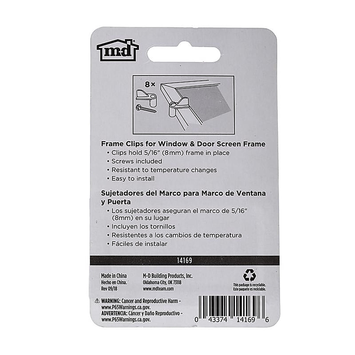 M-D - 14169 - Building Products White Plastic Screen Frame Clip 8 Piece