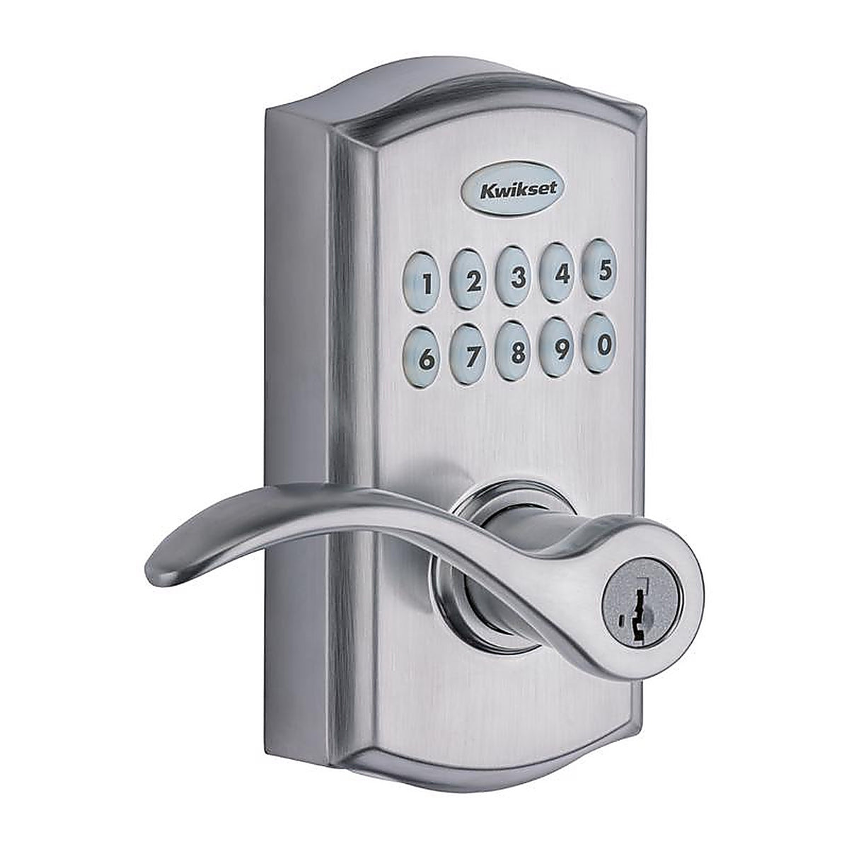 Kwikset 99550-001 SmartKey Satin Chrome Metal Electronic Touch Pad Entry Lever
