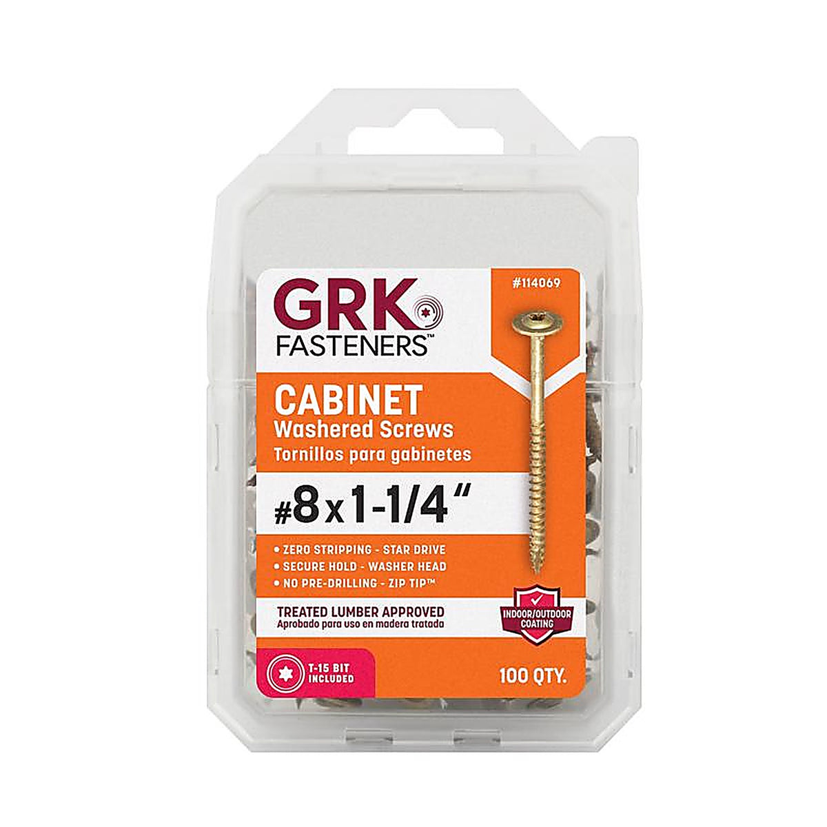 GRK Fasteners 114069 UberGrade No. 8 x 1-1/4 in. L Star Cabinet Screws 100/Pack