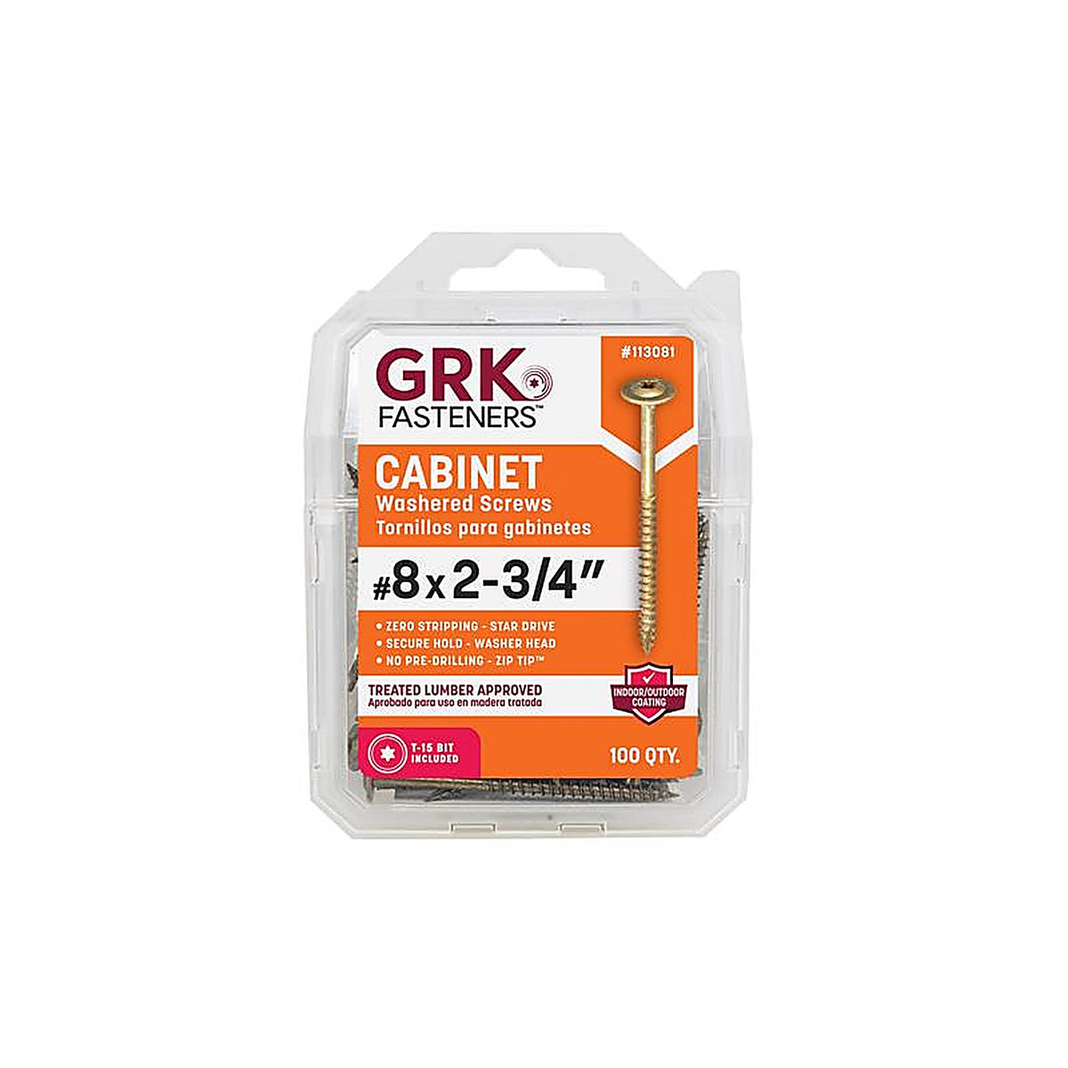 GRK Fasteners 113081 UberGrade No. 8 x 2-3/4 in. L Star Cabinet Screws 100/Pack