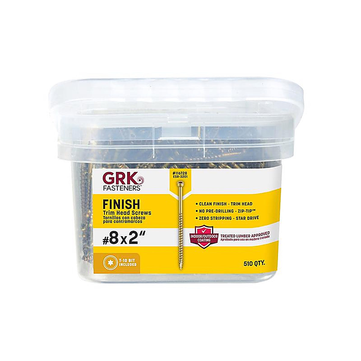 GRK Fasteners 116728 UberGrade No. 8 x 2 in. L Star Trim Head Construction Screws 510/Pack