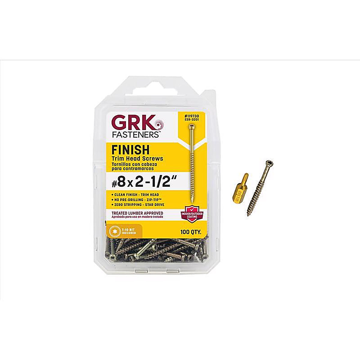 GRK Fasteners 119730 UberGrade No. 8 x 2-1/2 in. L Star Trim Head Construction Screws 100/Pack