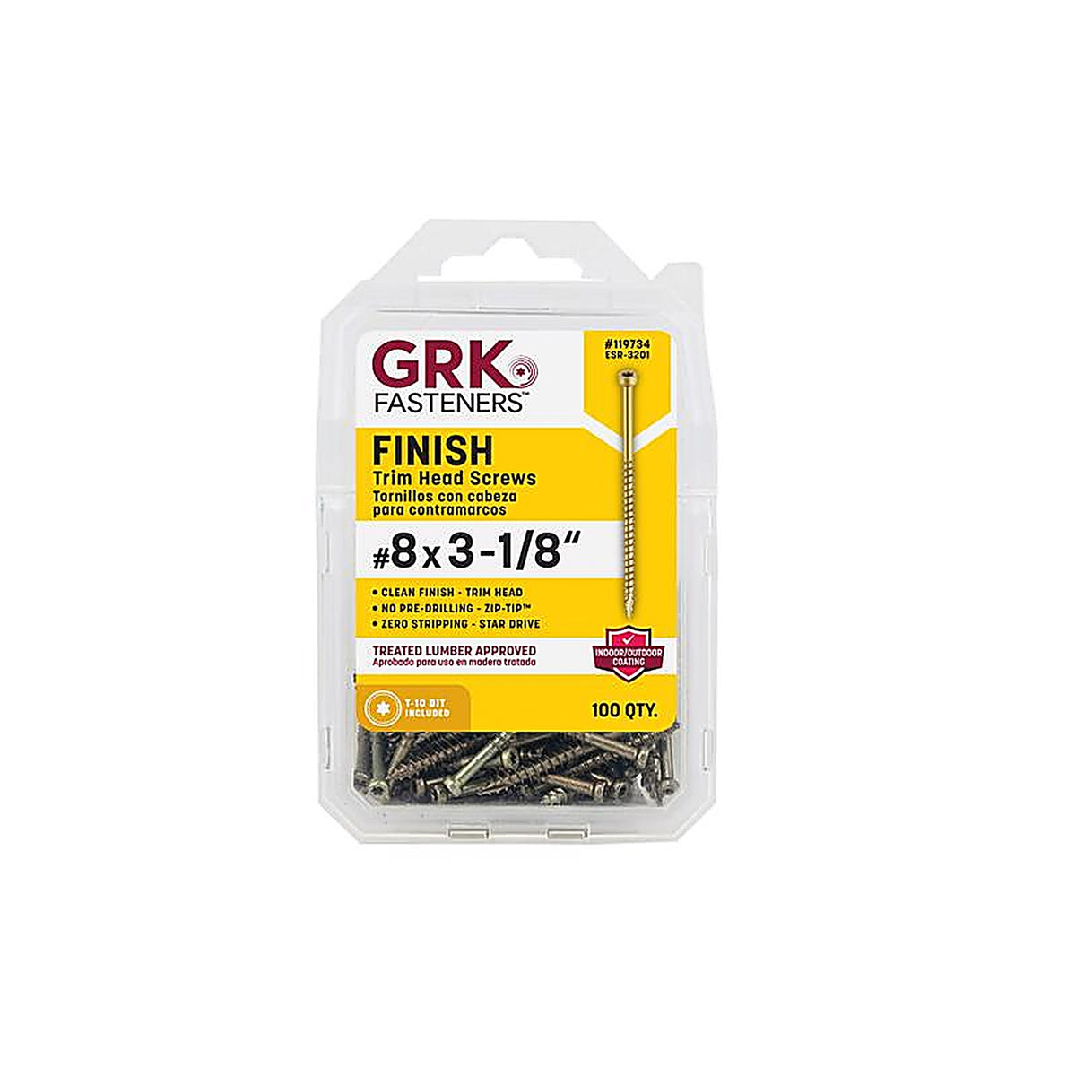 GRK Fasteners 119734 UberGrade No. 8 x 3-1/8 in. L Star Trim Head Construction Screws 100/Pack