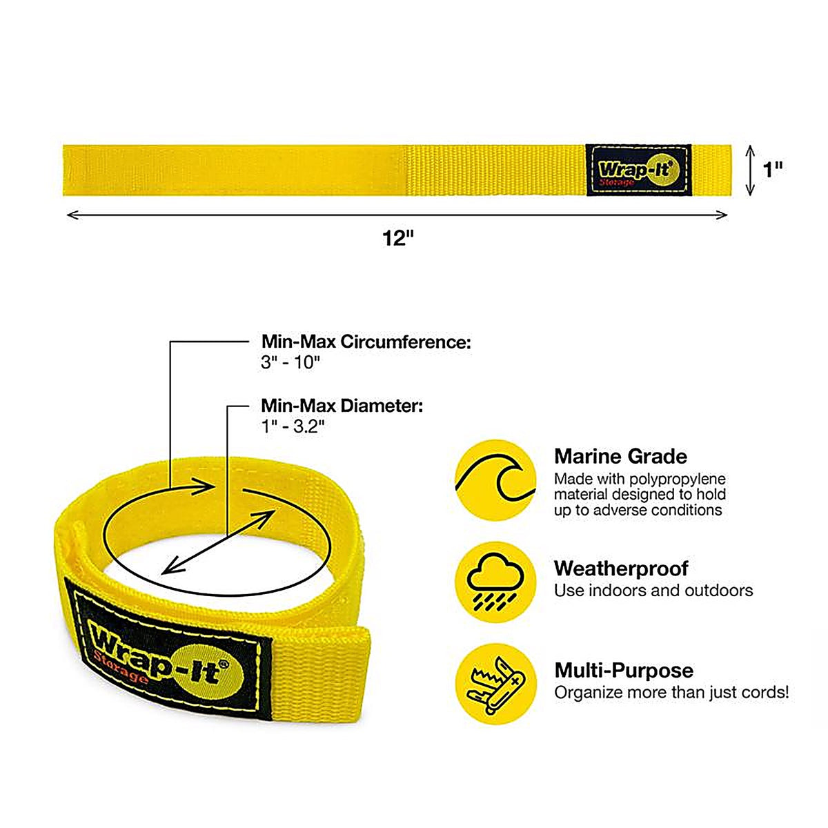 Wrap-It - 103-BS-12YE - Quick Straps 12 In. L Yellow Polypropylene Cable Wrap