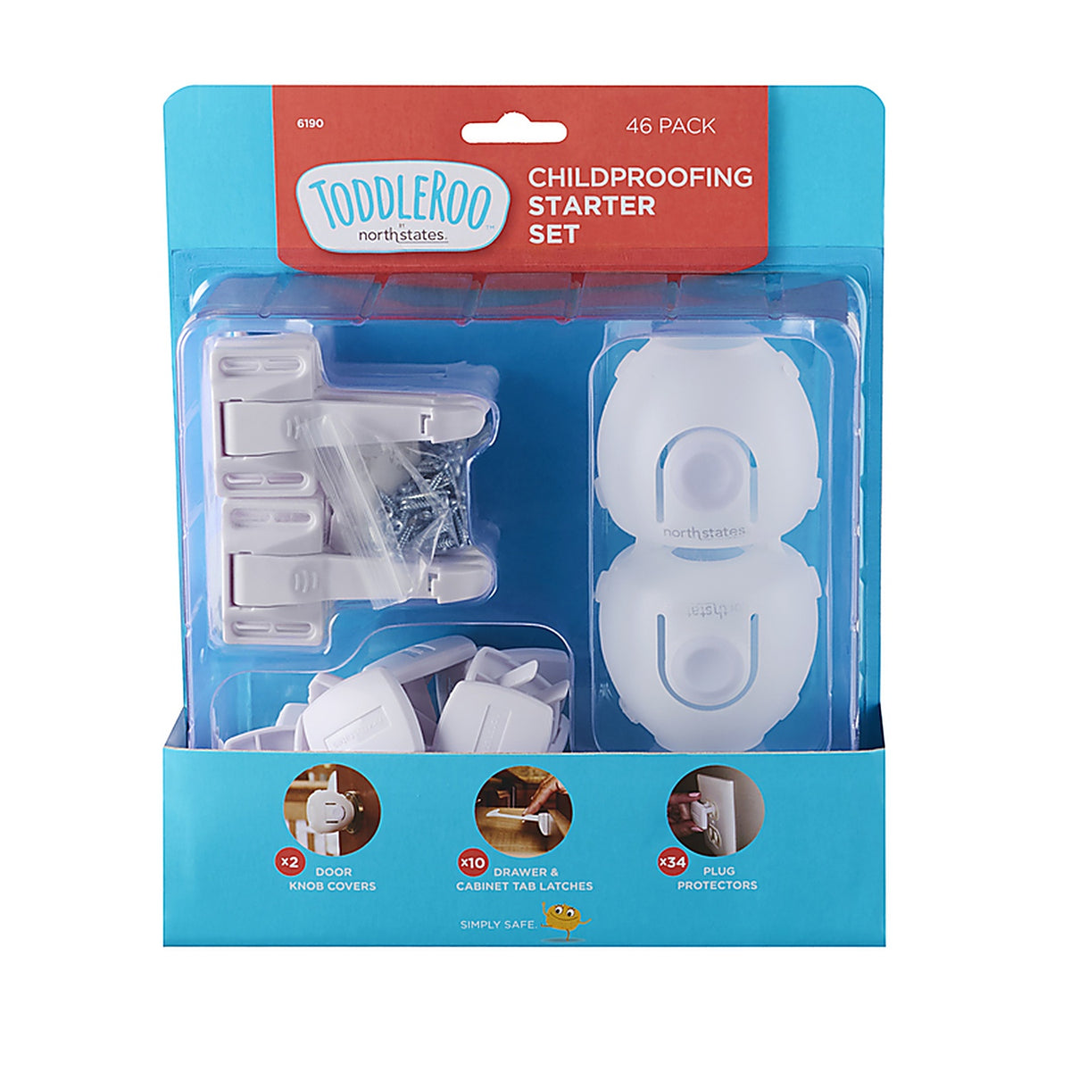 North States - 6190 - Toddleroo White Plastic Childproofing Kit 46 Pack