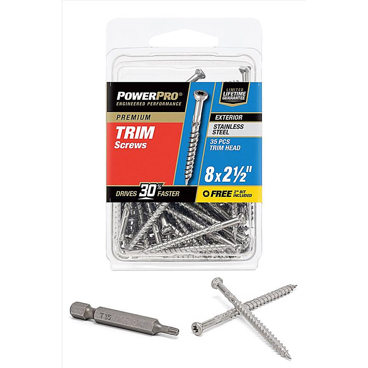 Hillman 42508 Power Pro No. 8 x 2-1/2 in. L Star Trim Screws 35/Pack